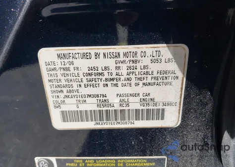 2007 Infiniti M35 z USA, uszkodzony, nr VIN JNKAY01E07M308794